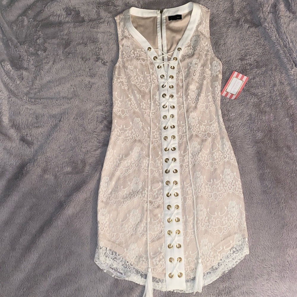 White Lace, Lace-up Front Mini Dress